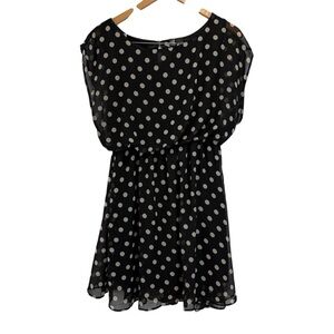 Fun & Flirt Sheer Y2K Black Beige  Polkadot Dress Midi Pretty Woman size L